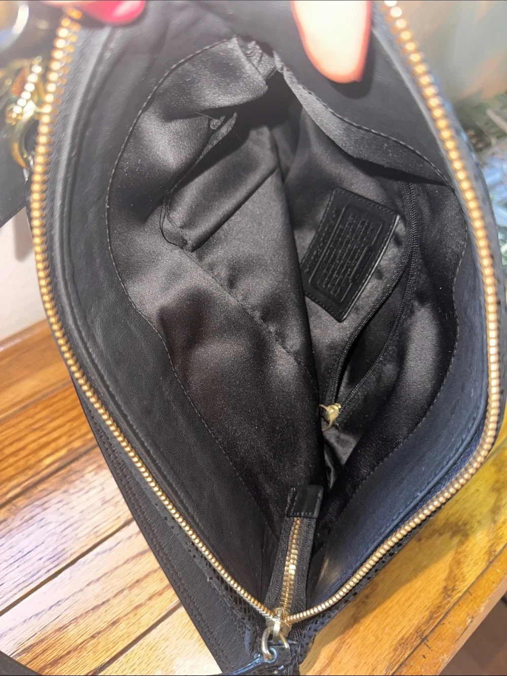 Coach Ashley Black Leather Hobo Bag Python Trim F20114 with shoulder strap Gold